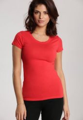 Czerwony T-shirt Ariema. Czerwone t-shirty Renee, l, bez wzorów, z dzianiny, bez kołnierzyka, bez ramiączek. W wyprzedaży za 23.99 zł.