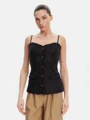 Guess Top W5GH0L WH5L2 Czarny Regular Fit. Czarne topy Guess, l, z aplikacjami, ze lnu, bez kołnierzyka, bez ramiączek. Za 329.99 zł.