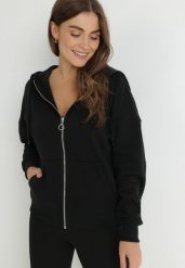 Czarna Bluza z Kapturem i Suwakiem Oversize Hil. Czarne bluzy Born2be, l, bez wzorów, z dzianiny, sportowe, bez ramiączek, z kapturem. W wyprzedaży za 67.99 zł.