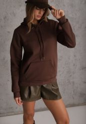 Brązowa Bluza z Kapturem i Kangurową Kieszenią z Przodu Amerie. Brązowe bluzy Renee, l, bez wzorów, z jeansu, casualowe, bez ramiączek, z kapturem. Za 69.99 zł.