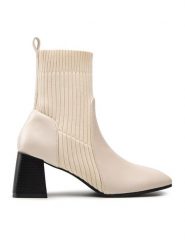 DeeZee Botki ZALSC126-1 Écru. Botki DeeZee, bez wzorów, ze skóry, bez obcasa, na słupku, bez zapięcia. Za 149.99 zł.