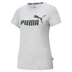 T-shirt Damski Logo ESS. Szare t-shirty Puma, m, bez wzorów, sportowe, bez kołnierzyka, bez ramiączek. Za 128.99 zł.