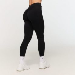 Legginsy damskie fitness z wysokim stanem Fierce V-back. Czarne legginsy GYMBEAM, bez wzorów, z elastanu, sportowe, długie. Za 110.90 zł.