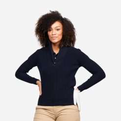 Sweter do golfa damski MW500. Niebieskie swetry INESIS, l, bez wzorów, z bawełny, eleganckie, bez ramiączek. Za 169.99 zł.