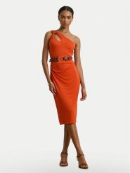 LAUREN RALPH LAUREN Sukienka koktajlowa 253903046003 Pomarańczowy Slim Fit. Brązowe sukienki Lauren Ralph Lauren, bez wzorów, z syntetyku, wizytowe, bez kołnierzyka, bez ramiączek. Za 739.99 zł.