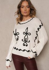 Jasnobeżowy Sweter z Wiskozą i Geometrycznym Wzorem Senallin. Brązowe swetry Renee, uniwersalny, bez wzorów, z jeansu, casualowe, bez ramiączek. W wyprzedaży za 111.99 zł.