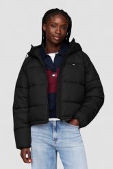 TOMMY JEANS Czarna damska kurtka z kapturem. Czarne kurtki Tommy Jeans, s, bez wzorów, z jeansu, z kapturem. W wyprzedaży za 699.99 zł.