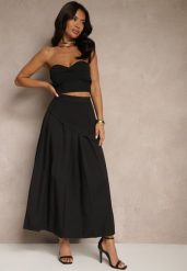 Czarna Asymetryczna Spódnica Plisowana z Bawełną i Wiskozą Natunelia. Czarne spódnice Renee, l, bez wzorów, z bawełny, eleganckie, maxi, asymetryczne. W wyprzedaży za 119.99 zł.