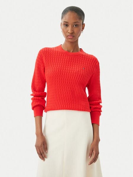 Tommy Hilfiger Sweter WW0WW44993 Czerwony Regular Fit. Czerwone swetry Tommy Hilfiger, xl, bez wzorów, z bawełny, bez ramiączek. Za 343.99 zł.