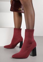 Bordowe Botki Vices na Słupku o Geometrycznym Kształcie i Elastyczną Cholewką Falessea. Czerwone botki Renee, bez wzorów, eleganckie, bez obcasa, na obcasie, bez zapięcia. Za 129.99 zł.