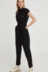 Answear Lab kombinezon z lnem kolor czarny z domieszką lnu. Czarne kombinezony Answear Lab, l, bez wzorów, z tkaniny, bez kołnierzyka, bez ramiączek. Za 279.99 zł.