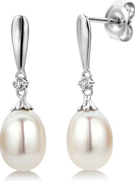 Revoni Złote kolczyki-wkrętki z perłami rozmiar: onesize. Białe kolczyki Revoni, z diamentem, złote. Za 743.23 zł.