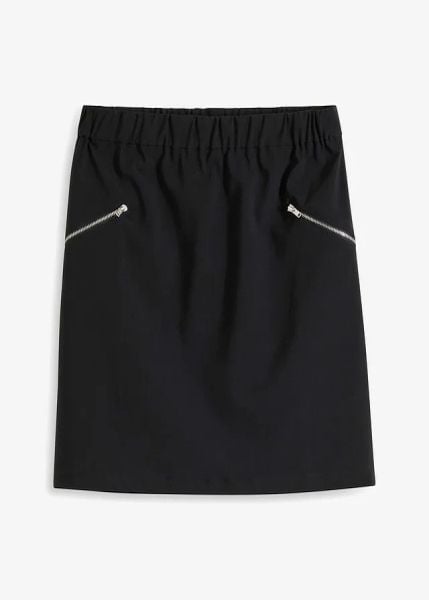 Spódnica z bengaliny z kieszeniami z zamkiem. Czarne spódnice bonprix, bez wzorów. Za 124.99 zł.