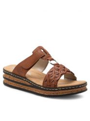 Rieker Klapki 629K9-24 Brązowy. Brązowe klapki Rieker, bez wzorów, ze skóry, bez obcasa, bez zapięcia. Za 289.99 zł.