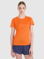 4F Koszulka do biegania regular damska - pomarańczowa S. Brązowe t-shirty sportowe 4f, s, bez wzorów, z dzianiny, bez ramiączek, do biegania. W wyprzedaży za 99.99 zł.