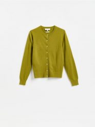 Wełniany kardigan - warm olive. Zielone swetry Reserved, l, bez wzorów, z wełny, bez ramiączek. Za 239.99 zł.