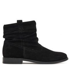 Botki Tamaris. Czarne botki Tamaris, bez wzorów, bez obcasa, na płaskiej podeszwie, bez zapięcia. Za 279.99 zł.