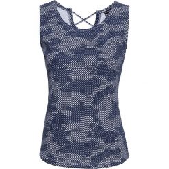 Top bonprix biało-ciemnoniebieski z nadrukiem. Niebieskie topy sportowe bonprix, bez wzorów. Za 16.99 zł.