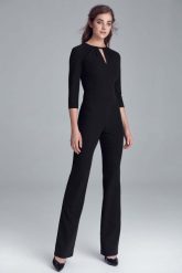 Czarny Elegancki Kombinezon z Łezką przy Dekolcie. Czarne kombinezony Nife, xl, bez wzorów, z elastanu, eleganckie, bez kołnierzyka, bez ramiączek. Za 235.90 zł.