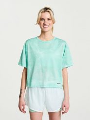 Saucony Koszulka sportowa "Elevate" w kolorze zielonym rozmiar: M. Zielone t-shirty sportowe Saucony, m, bez wzorów, z materiału, bez ramiączek, outdoorowe. Za 61.75 zł.