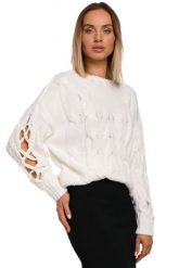 Sweter z Rozcięciem na Rękawach - Ecru. Czarne swetry MOE, l, bez wzorów, z materiału, bez ramiączek. Za 219.90 zł.