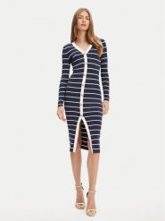Guess Sukienka dzianinowa W5YK98 Z2YK2 Granatowy Slim Fit. Niebieskie sukienki Guess, l, z aplikacjami, z dzianiny, bez kołnierzyka, bez ramiączek. Za 619.99 zł.