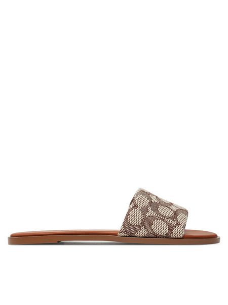 Coach Klapki Holly CV386 Brązowy. Brązowe klapki Coach, bez wzorów, z materiału, bez obcasa, bez zapięcia. Za 579.99 zł.