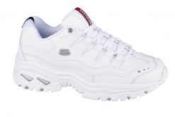 Buty sportowe Sneakersy damskie, Skechers Energy. Białe buty treningowe Skechers, bez wzorów, z materiału, przed kostkę, bez zapięcia, trekkingowe. Za 249.99 zł.