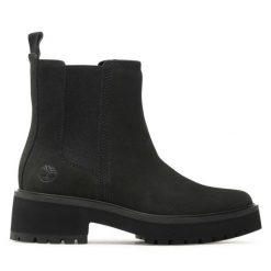 Sztyblety Timberland. Czarne botki Timberland, bez wzorów, bez obcasa, na płaskiej podeszwie, bez zapięcia. Za 469.99 zł.
