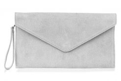 Skórzana kopertówka jasna szara N12. Szare torebki klasyczne bez wzorów, ze skóry, bez dodatków. Za 84.90 zł.