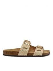 Geox Klapki D Brionia D35LSL 00047 C2012 Złoty. Żółte klapki Geox, bez wzorów, ze skóry, bez obcasa, bez zapięcia. Za 359.99 zł.