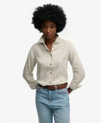 Superdry Premium lniana koszula Boyfriend – 100% len. Brązowe koszule Superdry, uniwersalny, bez wzorów, ze lnu, eleganckie, bez kołnierzyka, bez ramiączek. Za 377.70 zł.