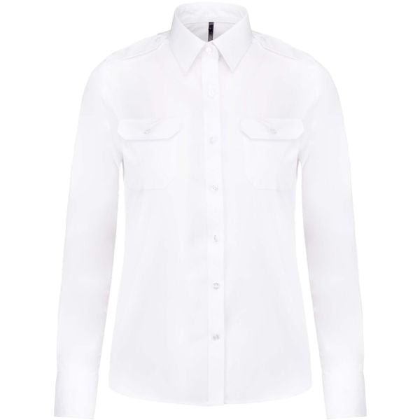 Koszula damska z długim rękawem Kariban Pilote. Białe koszule KARIBAN, bez wzorów, bez kołnierzyka, bez ramiączek. Za 161.50 zł.