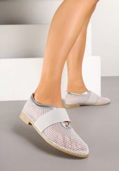 Srebrne Siateczkowe Balerinki Ozdobione Elastycznym Paskiem Selesi. Szare baleriny Renee, z aplikacjami, z jeansu, eleganckie, bez obcasa, na płaskiej podeszwie, bez zapięcia. Za 79.99 zł.