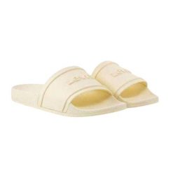 Klapki Unisex Dla Dorosłych 3D June. Żółte klapki Levi's, bez wzorów, z materiału, z otwartym noskiem, bez obcasa, na obcasie, bez zapięcia. Za 89.00 zł.