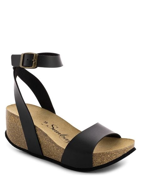 Sunbay Sandały "Peony" w kolorze czarnym na koturnie rozmiar: 38. Czarne sandały Sunbay, bez wzorów, z otwartym noskiem, bez obcasa, na koturnie, bez zapięcia. Za 149.66 zł.