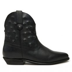 Kowbojki Bronx. Czarne botki Bronx, bez wzorów, bez obcasa, na płaskiej podeszwie, bez zapięcia. Za 429.99 zł.