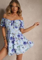 Niebieska Kwiatowa Sukienka Hiszpanka z Bawełną Aproa. Niebieskie sukienki Renee, na co dzień, l, bez wzorów, z bawełny, eleganckie, bez kołnierzyka, bez ramiączek, mini, proste. W wyprzedaży za 52.49 zł.