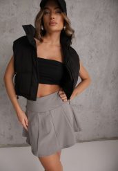 Ciemnoszare Tenisowe Spódnico-Spodenki z Elastycznego Materiału Natennia. Szare szorty sportowe Renee, bez wzorów, tenisowe. Za 49.99 zł.