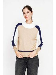 ASSUILI Sweter w kolorze beżowo-biało-niebieskim rozmiar: 42. Brązowe swetry Assuili, bez wzorów, klasyczne, bez ramiączek. Za 108.99 zł.