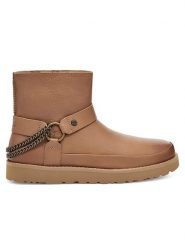UGG Skórzane botki "Classic Mini Deconstructed" w kolorze jasnobrązowym rozmiar: 37. Brązowe botki UGG, bez wzorów, z okrągłym noskiem, bez obcasa, bez zapięcia. Za 655.95 zł.