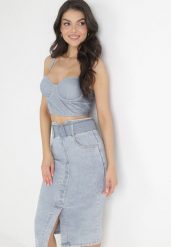 Jasnoniebieska Ołówkowa Spódnica Midi Jeansowa z Guzikami Rilma. Niebieskie spódnice Born2be, l, bez wzorów, z jeansu, midi, ołówkowe. W wyprzedaży za 127.49 zł.