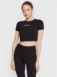 Guess T-Shirt Aline V3RP16 KABR0 Czarny Slim Fit. Czarne t-shirty Guess, l, z aplikacjami, z bawełny, bez kołnierzyka, bez ramiączek. Za 239.99 zł.