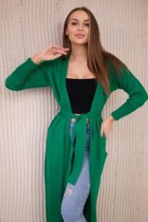 Sweter długi kardigan wiązany w talii zielony. Zielone swetry KESI, l, bez wzorów, z wełny, plus size, bez ramiączek. Za 178.78 zł.