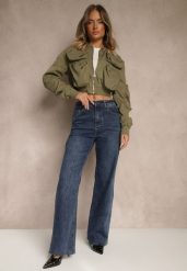 Niebieskie Jeansy High Waist o Szerokim Kroju Orrisalla. Niebieskie jeansy Renee, bez wzorów, z jeansu, z podwyższonym stanem. Za 64.99 zł.