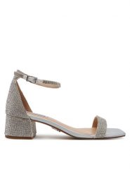 Steve Madden Sandały Gena-R SM11003580 Srebrny. Szare sandały Steve Madden, bez wzorów, z materiału, bez obcasa, na słupku, bez zapięcia. Za 399.99 zł.