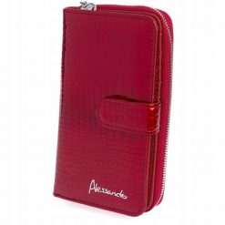 Portfel skórzany damski lakierowany duży dwuczęściowy czerwony Alessandro. Czerwone portfele bez wzorów, z lakierowanej skóry. Za 129.99 zł.