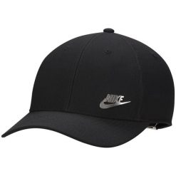 Czapka Nike Dri-FIT Club Structured Metal Logo, Dla obu płci. Czarne czapki z daszkiem Nike, bez wzorów, z poliesteru. Za 100.99 zł.