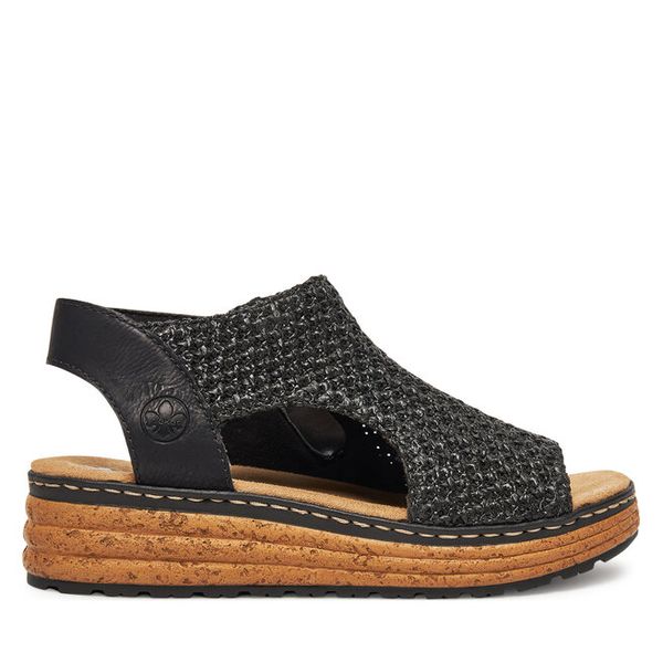 Sandały Rieker. Czarne sandały Rieker, bez wzorów, bez obcasa, na płaskiej podeszwie, bez zapięcia. Za 329.99 zł.