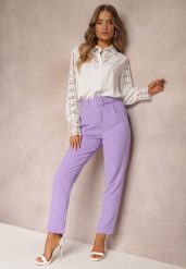Fioletowe Spodnie Garniturowe High Waist z Paskiem Wenus. Fioletowe jeansy Renee, bez wzorów, z jeansu, biznesowe, z podwyższonym stanem. W wyprzedaży za 83.99 zł.